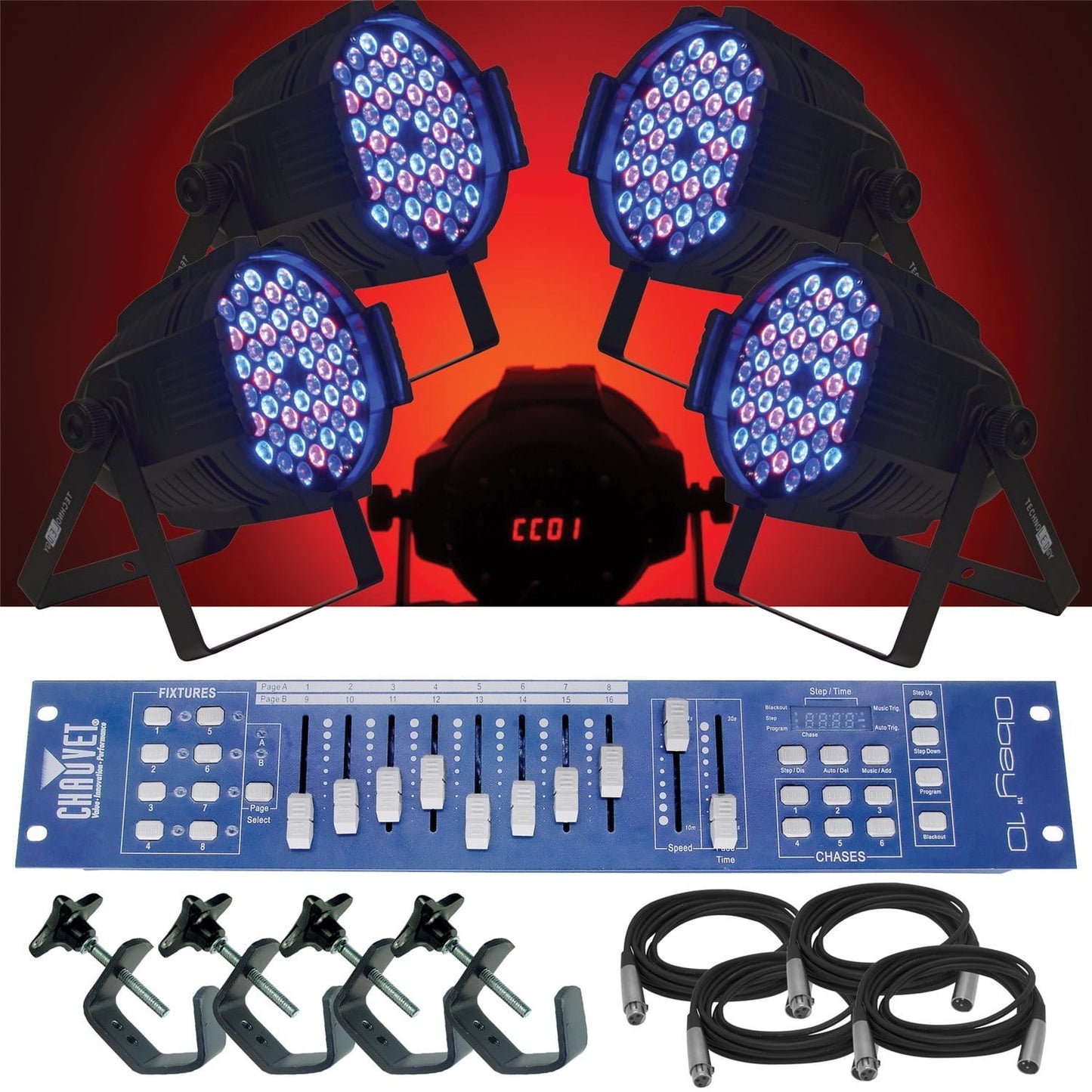 TechnoLEDgy Pro Par 162 RGBW 4-Pk with Controller - PSSL ProSound and Stage Lighting
