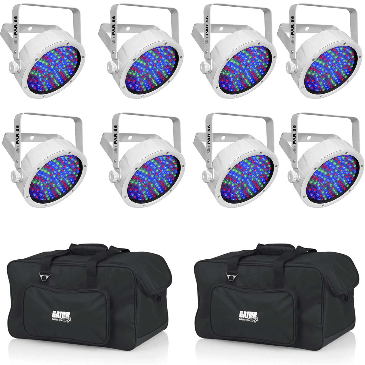 Chauvet SlimPAR 56 WHT RGB LED Light 8-Pack with Gator Bags - PSSL ProSound and Stage Lighting