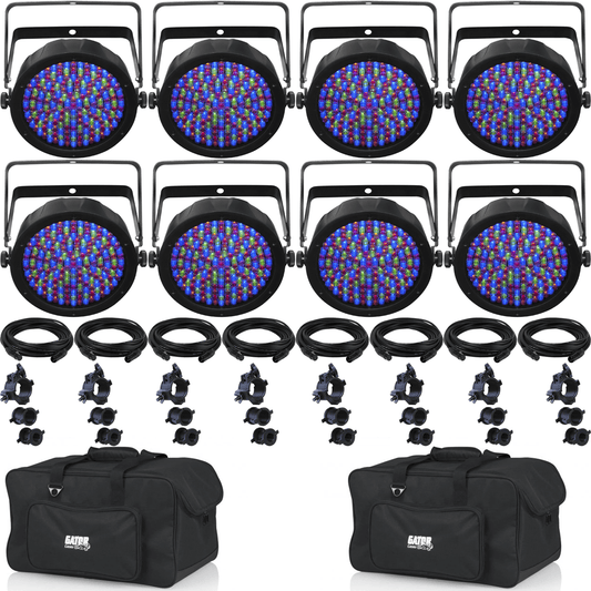 Chauvet SlimPAR 64 RGBA LED Par 8-Pack with Accessories & Gator Bags - PSSL ProSound and Stage Lighting