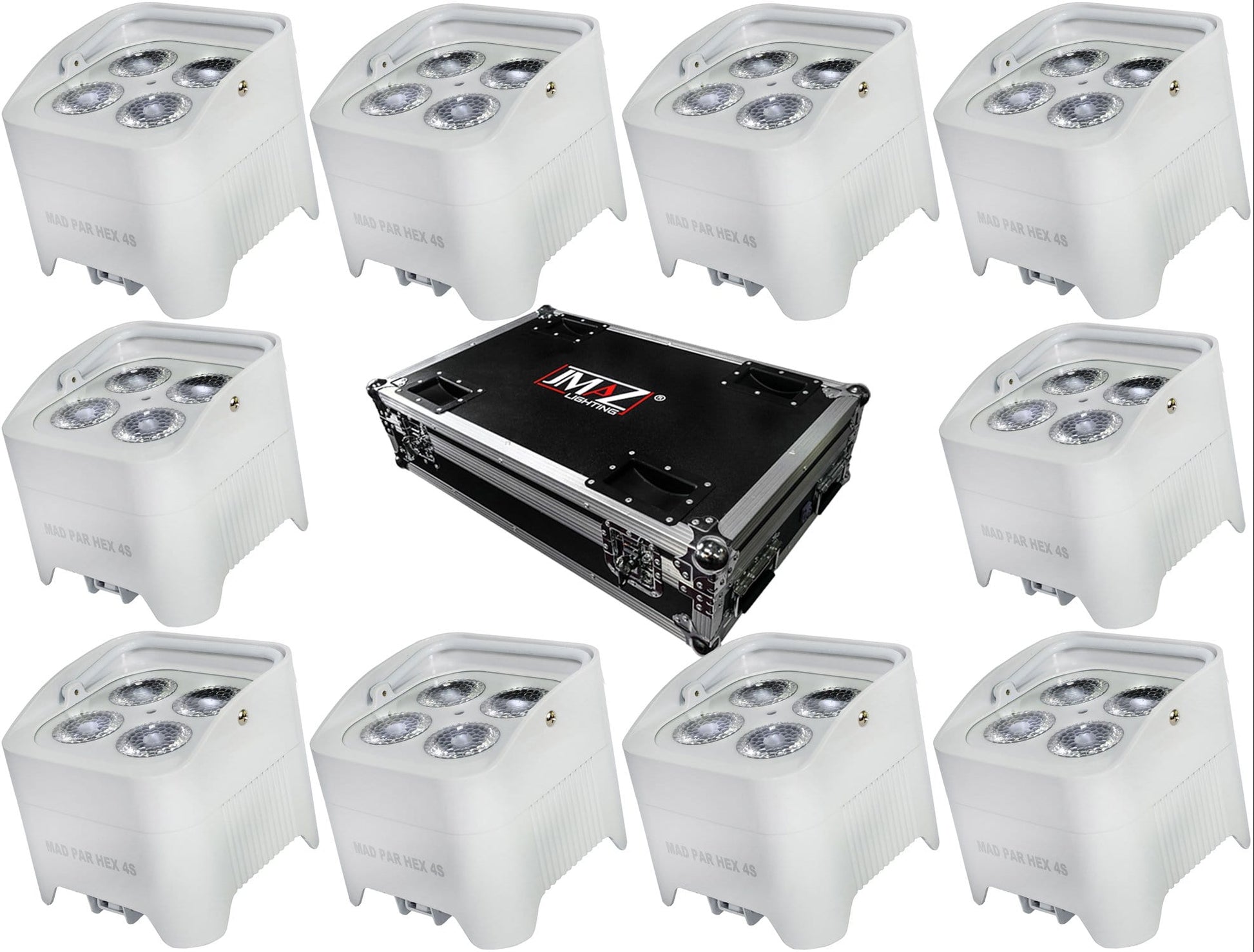 JMAZ Mad Par HEX 4S 10 Pack w Case White - ProSound and Stage Lighting