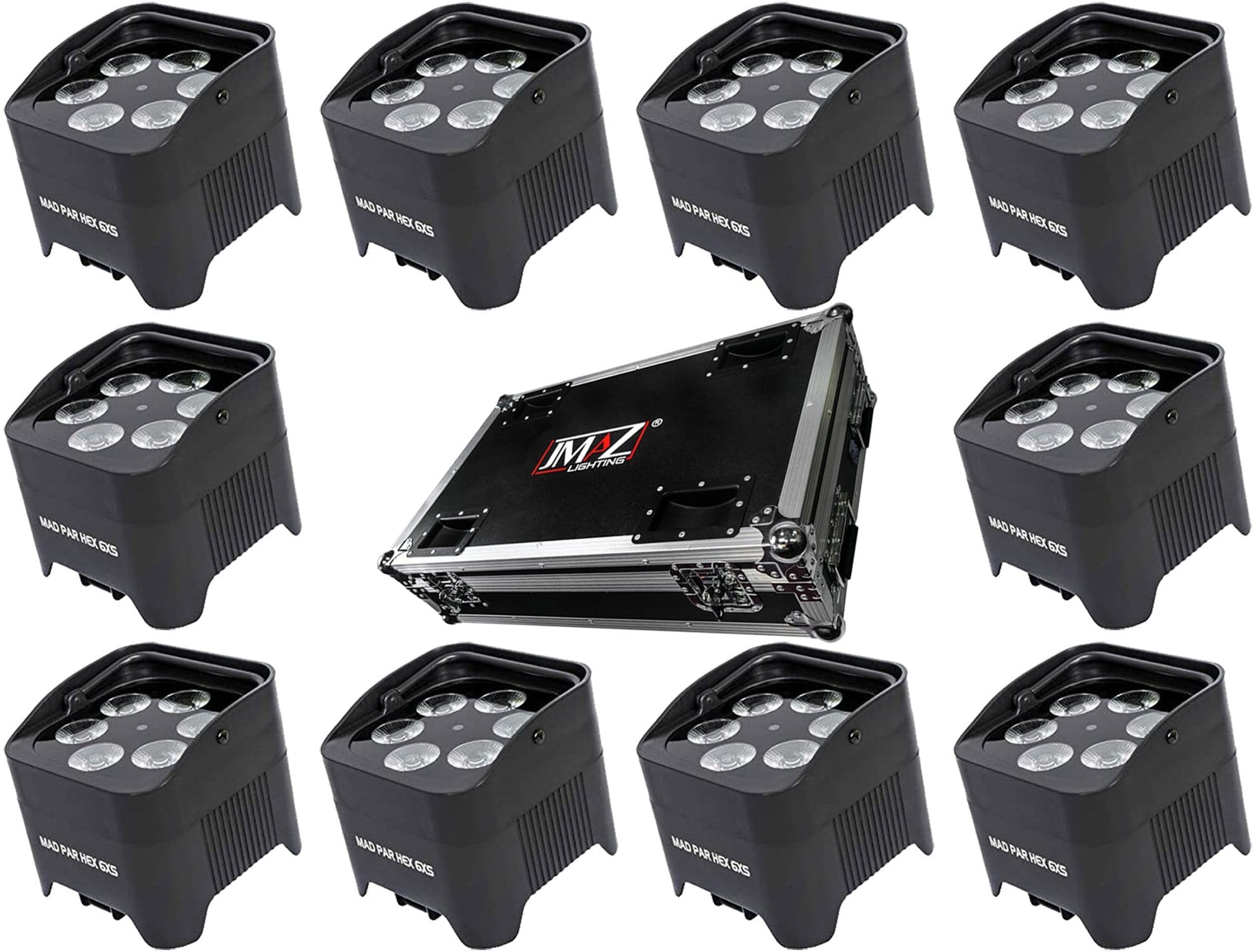 JMAZ Mad Par HEX 6XS 10 Pack w Case Black - ProSound and Stage Lighting