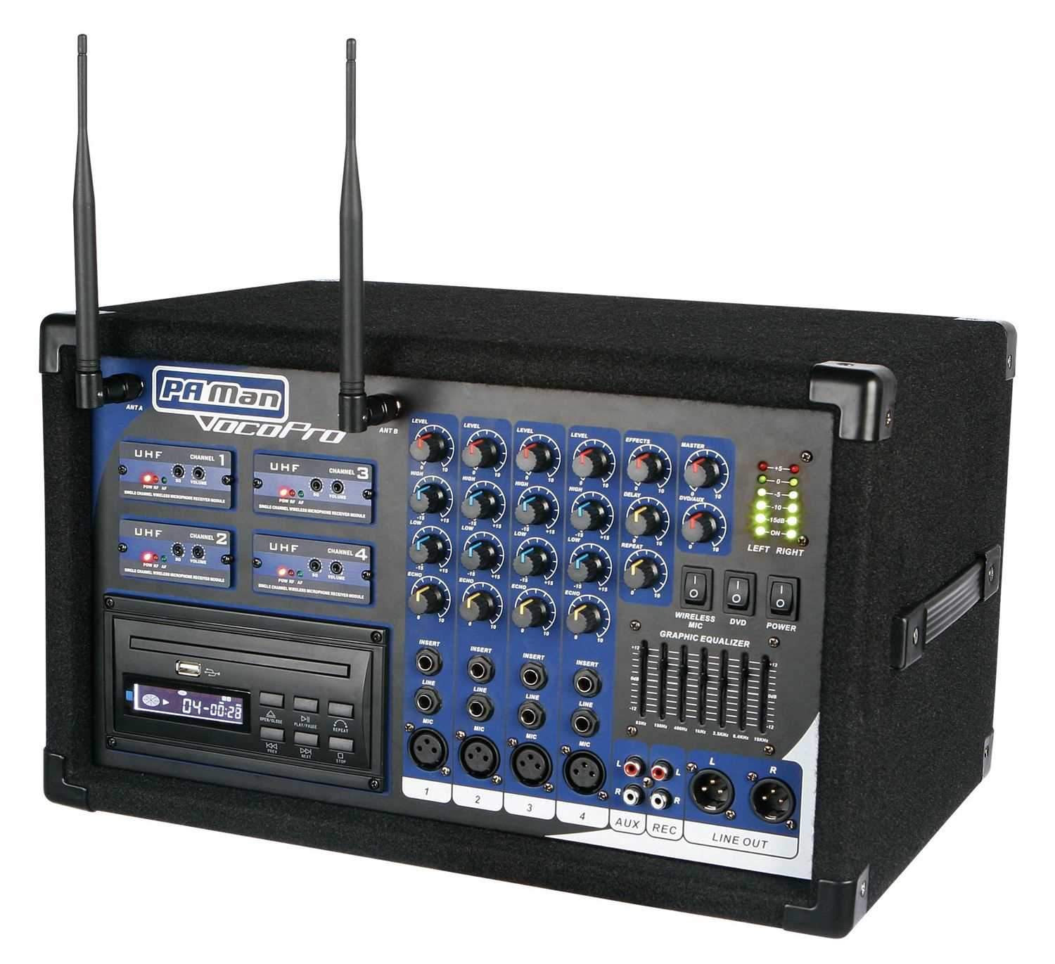 VocoPro PA-MAN 4 Channel Wireless Mixer/Amp - PSSL ProSound and Stage Lighting