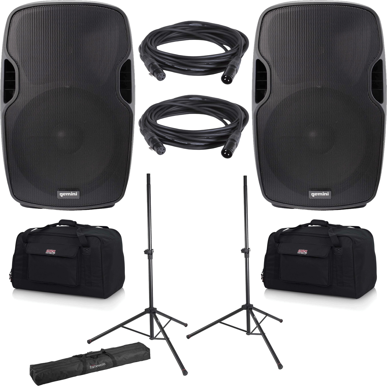 Gemini AS-12BLU 12-Inch Powered Speakers with Gator Totes & Stands - PSSL ProSound and Stage Lighting