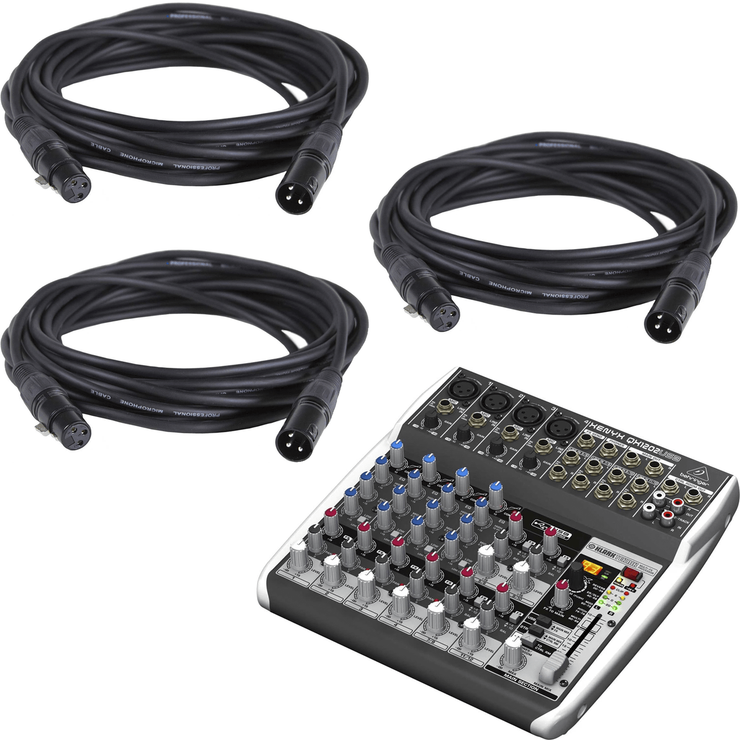 Behringer XENYX QX1202USB Analog PA Mixer with XLR Cables - PSSL ProSound and Stage Lighting