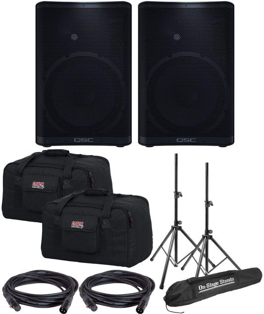 QSC CP12 12-Inch Speaker Pair with Stands & Totes - PSSL ProSound and Stage Lighting