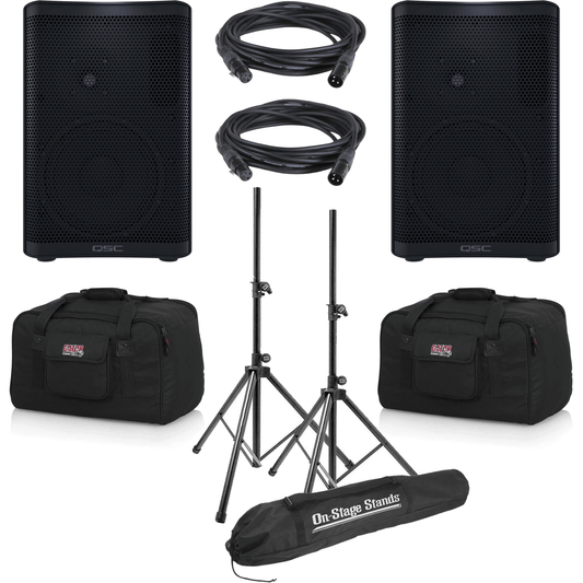 QSC CP8 8-Inch Speaker Pair with Totes & Stands - PSSL ProSound and Stage Lighting