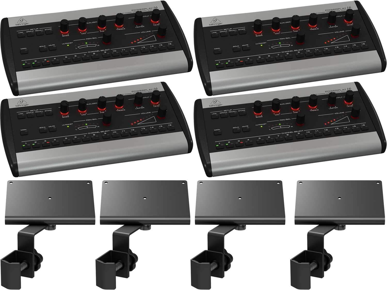 Behringer Powerplay P16-M Digital Personal Mixer 4-Pack with Brackets - PSSL ProSound and Stage Lighting