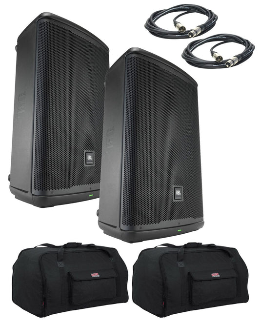 JBL EON715 2-Way 1300W 15-Inch Powered Speaker w/ BT (Pair) w/ XLR Cables and Gator GPA-TOTE15 Bags - PSSL ProSound and Stage Lighting
