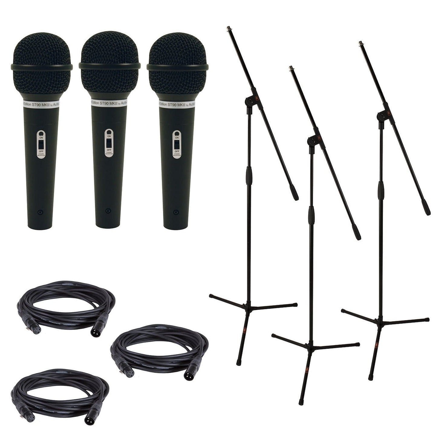 Audio Technica ST90MkII Microphone 3-Pack with Mic Stands & Cables - PSSL ProSound and Stage Lighting
