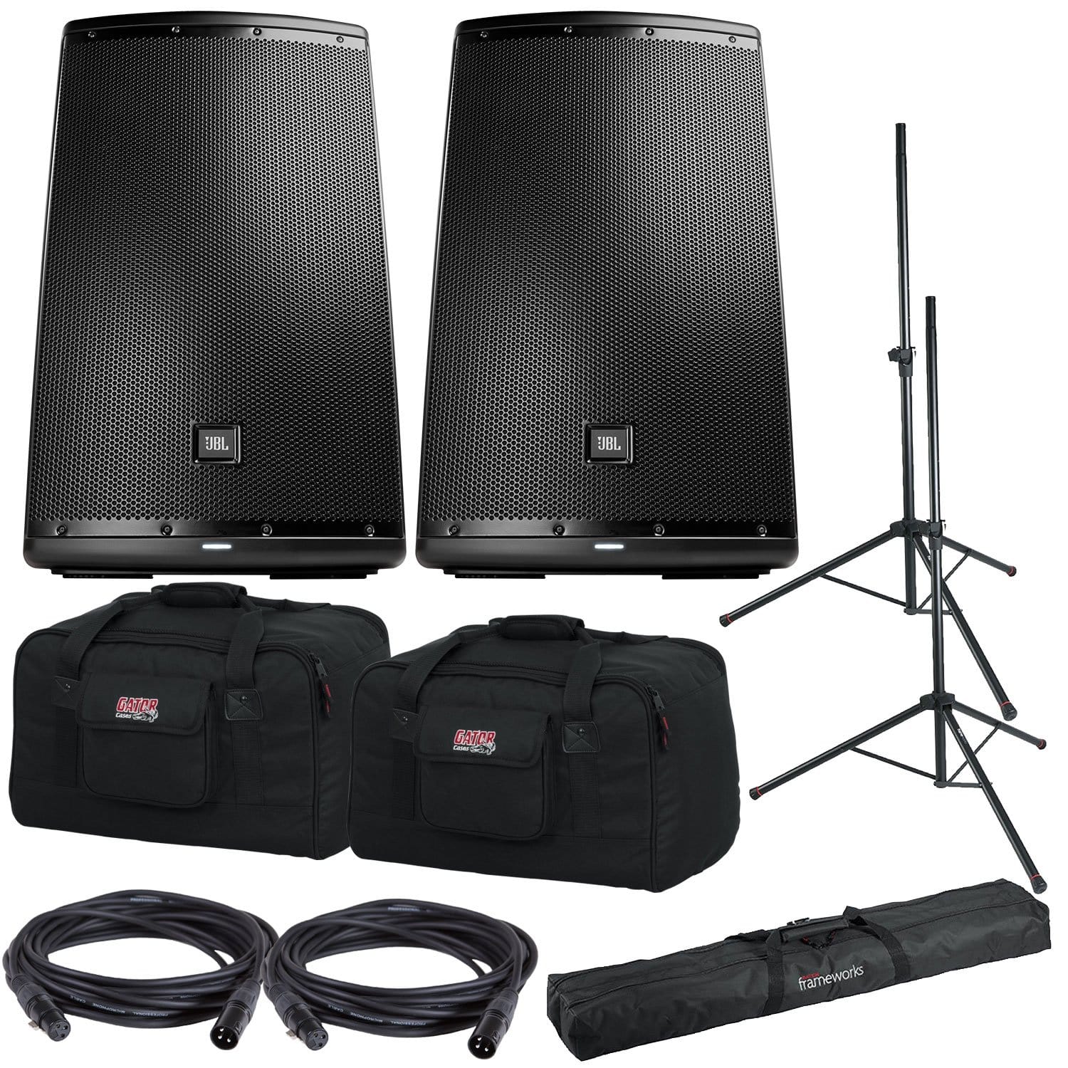 JBL EON615 Powered Speakers Bundle with Gator Stands & Tote Bags - PSSL ProSound and Stage Lighting