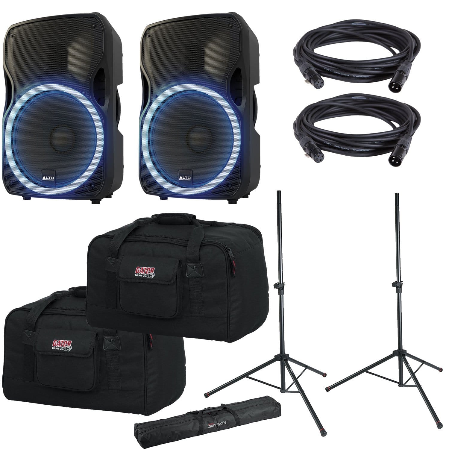 Alto Professional Truesonic TSL115 Powered Speakers (2) with Gator Stands & Totes - PSSL ProSound and Stage Lighting