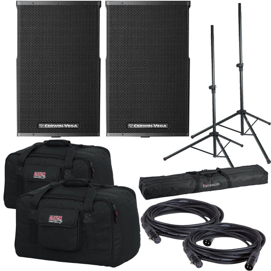 Cerwin Vega CVE-15 Powered 2-Way Speakers with Gator Totes & Stands - PSSL ProSound and Stage Lighting