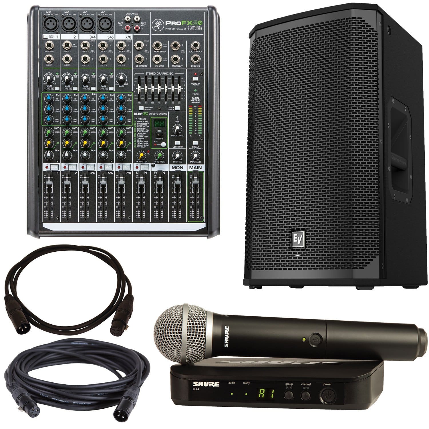 Electro-Voice EKX-12P Speaker with Shure BLX24-PG58 & Mackie ProFX8v2 - PSSL ProSound and Stage Lighting