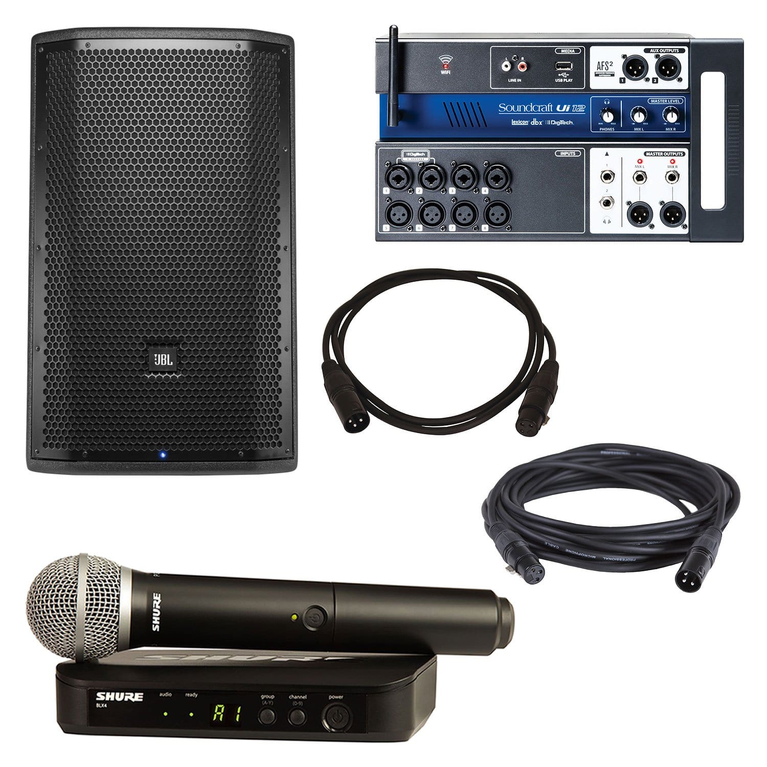 JBL PRX812W Speaker & Soundcraft Ui12 Mixer with Shure BLX24-PG58 - PSSL ProSound and Stage Lighting