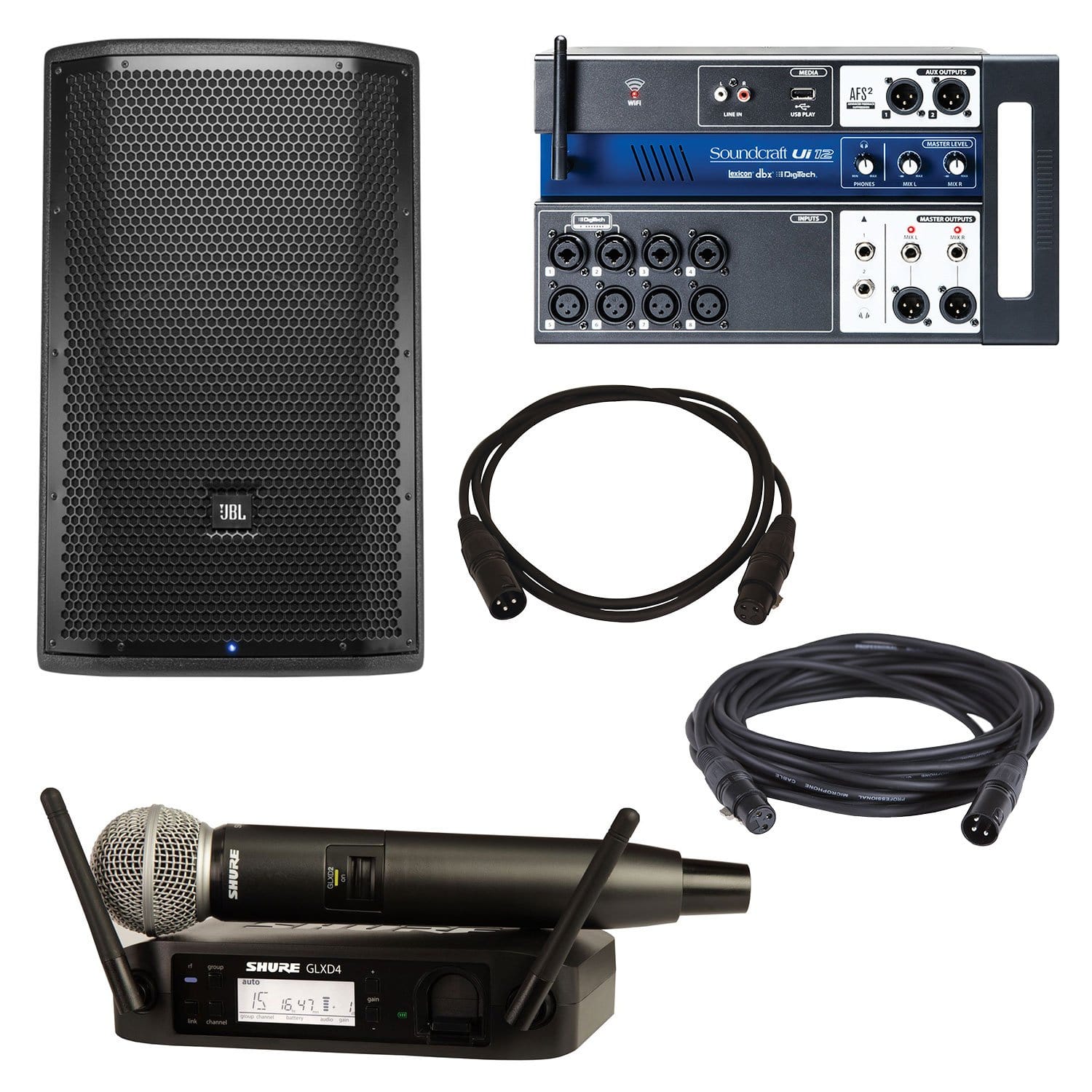 JBL PRX812W Speaker & Soundcraft Ui12 Mixer with Shure GLXD24-SM58 - PSSL ProSound and Stage Lighting