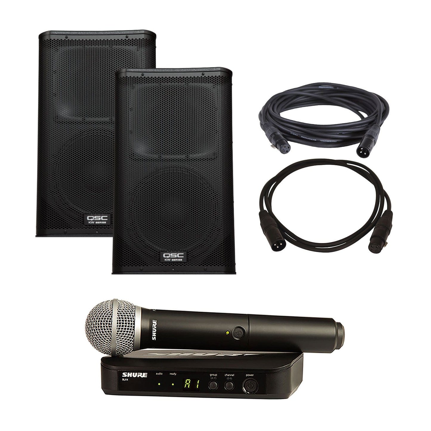 QSC KW122 Powered Speaker Pair with Shure BLX24-PG58 - PSSL ProSound and Stage Lighting