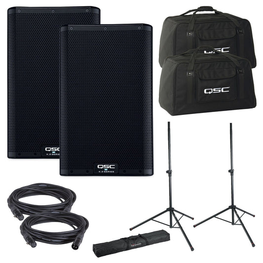 QSC K8.2 Powered Speakers & Totes with Gator Stands - PSSL ProSound and Stage Lighting