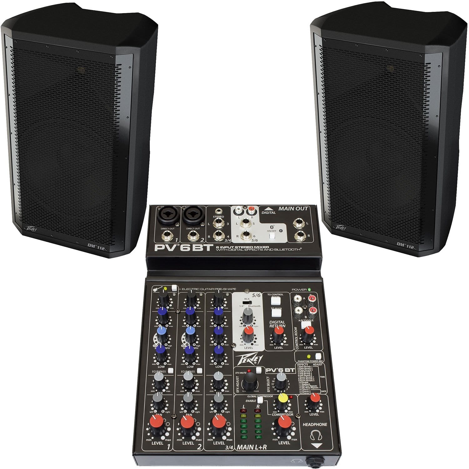 Peavey DM112 Dark Matter 12-in Powered Speakers & PV6BT Mixer - PSSL ProSound and Stage Lighting