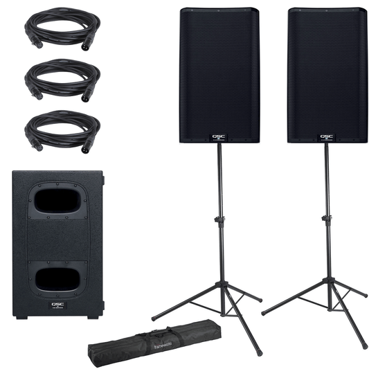 QSC K12.2 Powered Speakers (x2) & KS112 Subwoofer with Gator Stands - PSSL ProSound and Stage Lighting