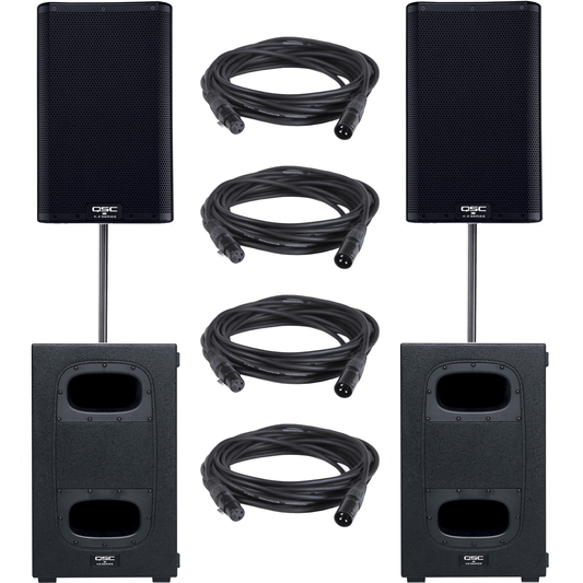 QSC K8.2 Speakers (x2) & KS112 Subs (x2) with Sub Poles (x2) - PSSL ProSound and Stage Lighting