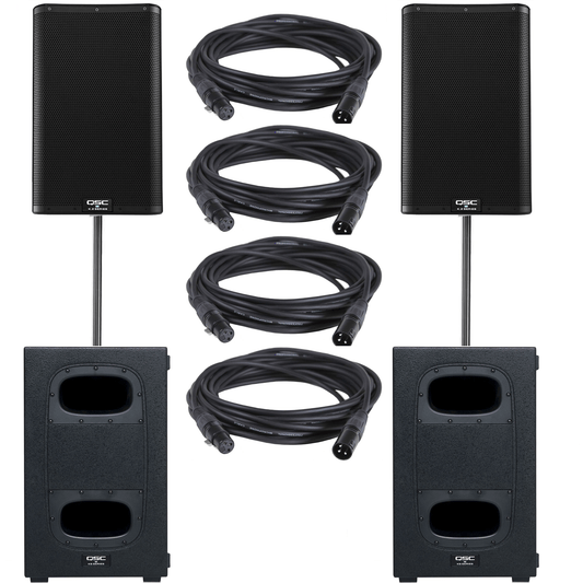 QSC K10.2 Speakers (x2) & KS112 Subs (x2) with Sub Poles (x2) - PSSL ProSound and Stage Lighting