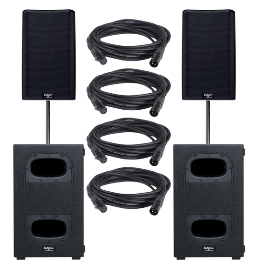 QSC K12.2 Speakers (x2) & KS112 Subs (x2) with Sub Poles (x2) - PSSL ProSound and Stage Lighting