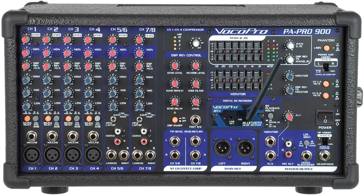 VocoPro PA-PRO-900-BT 900W P.A. Mixer with Bluetooth - PSSL ProSound and Stage Lighting