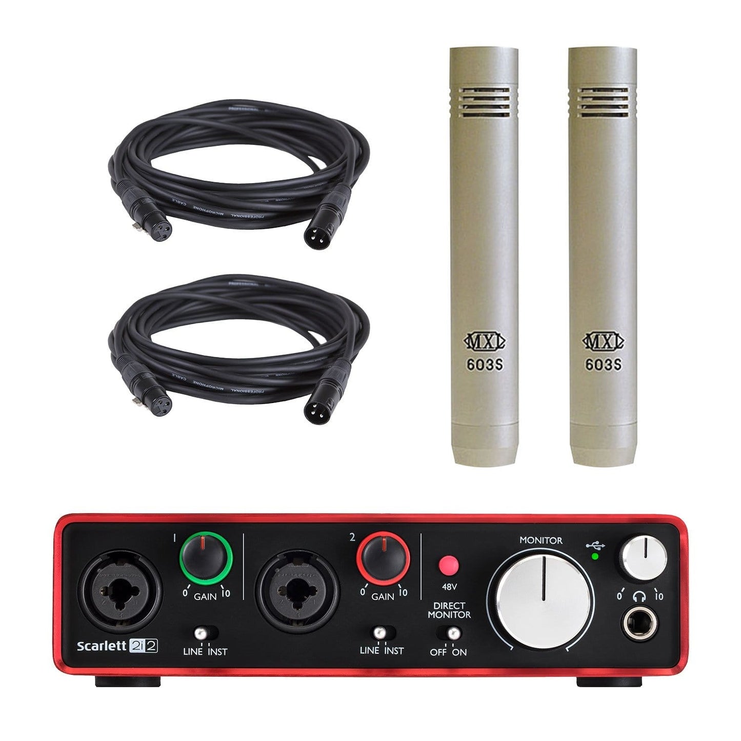 MXL 603 Condenser Mic Pair with Focusrite Scarlett 2i2 Audio Interface - PSSL ProSound and Stage Lighting