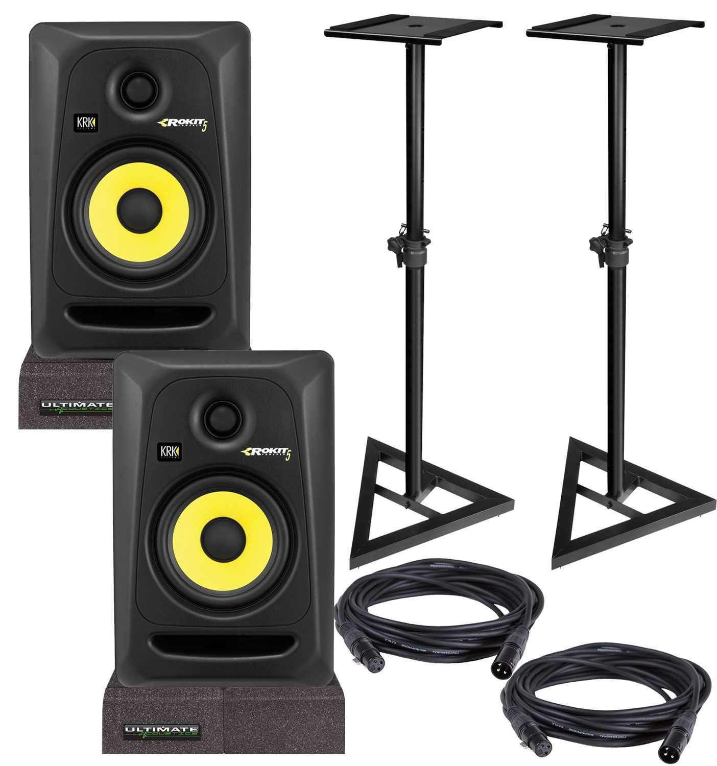 KRK RP5 G3 Powered Studio Monitors with Stands & Isolation Pads - PSSL ProSound and Stage Lighting