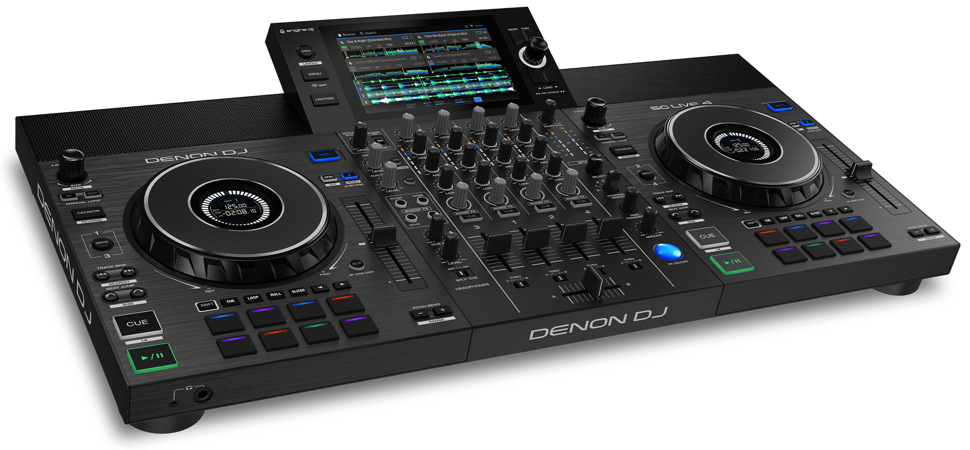 Denon DJ SCLIVE4 4-Deck Standalone DJ Controller with 7-Inch Touchscreen,  Built-in Speakers, and Wi-Fi Music Streaming