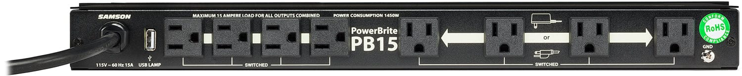 Samson PB15 1U 8-Outlet 5-15 Edison 15A Power Conditioner - PSSL ProSound and Stage Lighting