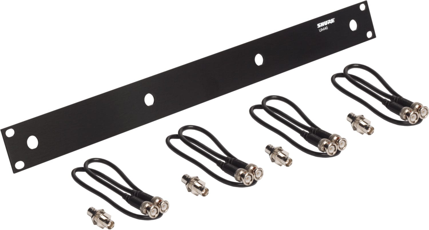 Shure UA440 Front Mount Antenna Kit, NOW INCLUDES (4) 2' BNC-BNC Coaxial Cables and (4) Bulkhead Adapters (Requires Full Rack Space) - PSSL ProSound and Stage Lighting