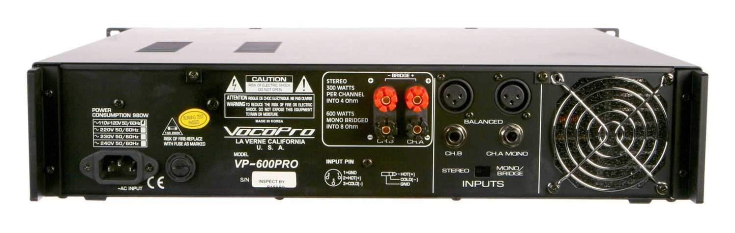 VocoPro VP-600-PRO 2-Space 600W Power Amplifier - PSSL ProSound and Stage Lighting