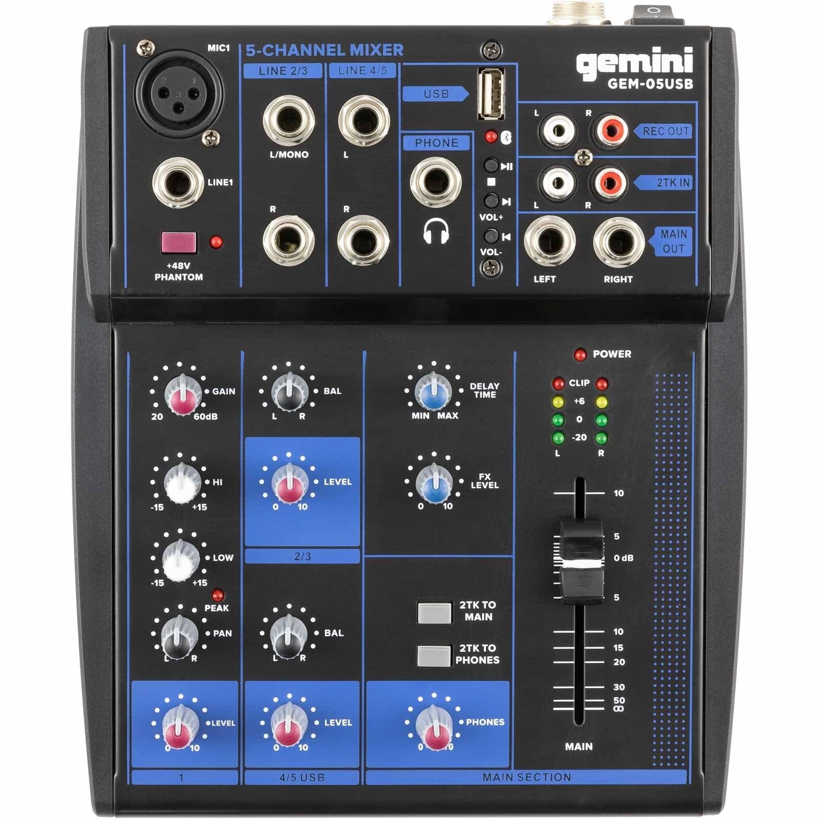 Gemini GEM-05USB 5-Channel USB Mixer w/ Bluetooth - PSSL ProSound and Stage Lighting